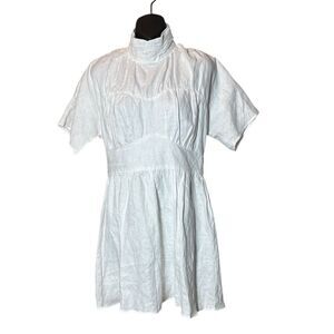 Dissh women’s 12 100% linen Elise dress mini white high neck gathered bust